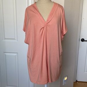 Soft Surroundings Peach T-shirt Tee Tunic Top Womens L Twist front cotton Comfy